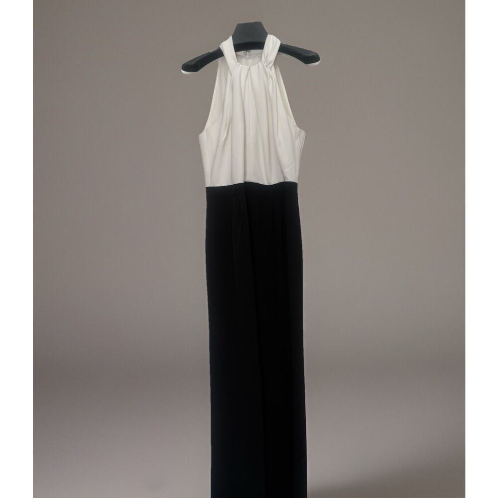 $398 Trina Turk Women's Black Halter Front Keyhole Colorblock Jumpsuit Size 6